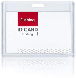 fushing 6 pack heavy duty id card holders double-sided clear acrylic crystal badge holder, name tag holder for employee worker office meeting company school (horizontal)