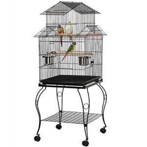 yaheetech 55-inch rolling standing triple roof top medium parrot cage for mid-sized parrots cockatiels sun parakeets green cheek conures caique pet bird cage with detachable stand