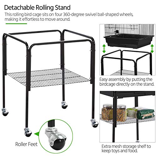 Yaheetech Open Top Rolling Parrot Bird Cage for Cockatiel Sun Parakeet Green Cheek Conure Mid-Sized Parrot Cage with Detachable Stand