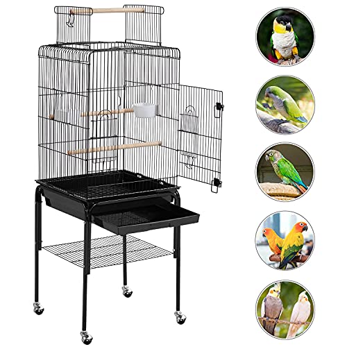 Yaheetech Open Top Rolling Parrot Bird Cage for Cockatiel Sun Parakeet Green Cheek Conure Mid-Sized Parrot Cage with Detachable Stand