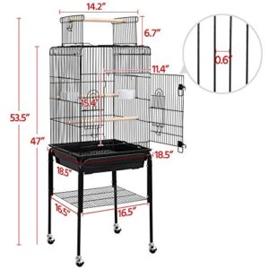 Yaheetech Open Top Rolling Parrot Bird Cage for Cockatiel Sun Parakeet Green Cheek Conure Mid-Sized Parrot Cage with Detachable Stand