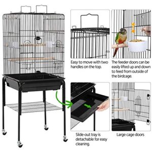 Yaheetech Open Top Rolling Parrot Bird Cage for Cockatiel Sun Parakeet Green Cheek Conure Mid-Sized Parrot Cage with Detachable Stand