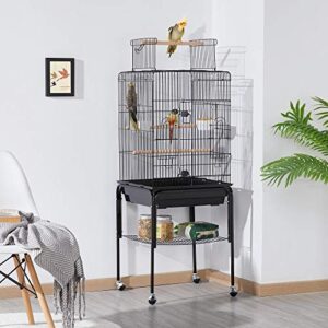 Yaheetech Open Top Rolling Parrot Bird Cage for Cockatiel Sun Parakeet Green Cheek Conure Mid-Sized Parrot Cage with Detachable Stand