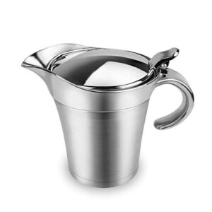 shineme stainless steel gravy boat sauce jug with lid, 26oz double wall insulated, storage for gravy or cream, used at home & kitchen