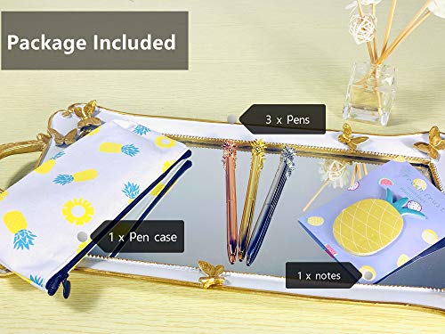 JeVenis Set of 5 Pineapple Pens Ballpoint Pens with Pineapple Pencil Pouch Bags Ins Style Pineapple Notes Stickers for Office Gift