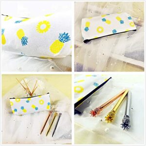 JeVenis Set of 5 Pineapple Pens Ballpoint Pens with Pineapple Pencil Pouch Bags Ins Style Pineapple Notes Stickers for Office Gift