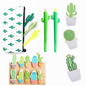 jevenis 19 pcs cactus ballpoint pen cactus black ink writing pens with cactus pencil pouch cactus clip cactus notes sticker for office home supply gift