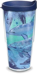 tervis 1316315 guy harvey - mirage dolphins insulated tumbler with wrap and lid, 24 oz - tritan, clear