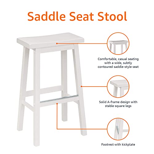 Amazon Basics Solid Wood Saddle-Seat Kitchen Counter Barstool, 29-Inch Height, White - Set of 2