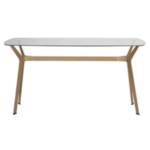 Studio Designs Home Archtech 60" W x 32" D Mid-Century Modern Dining, Desk, Metal and 8mm Thick Glass Table in Gold