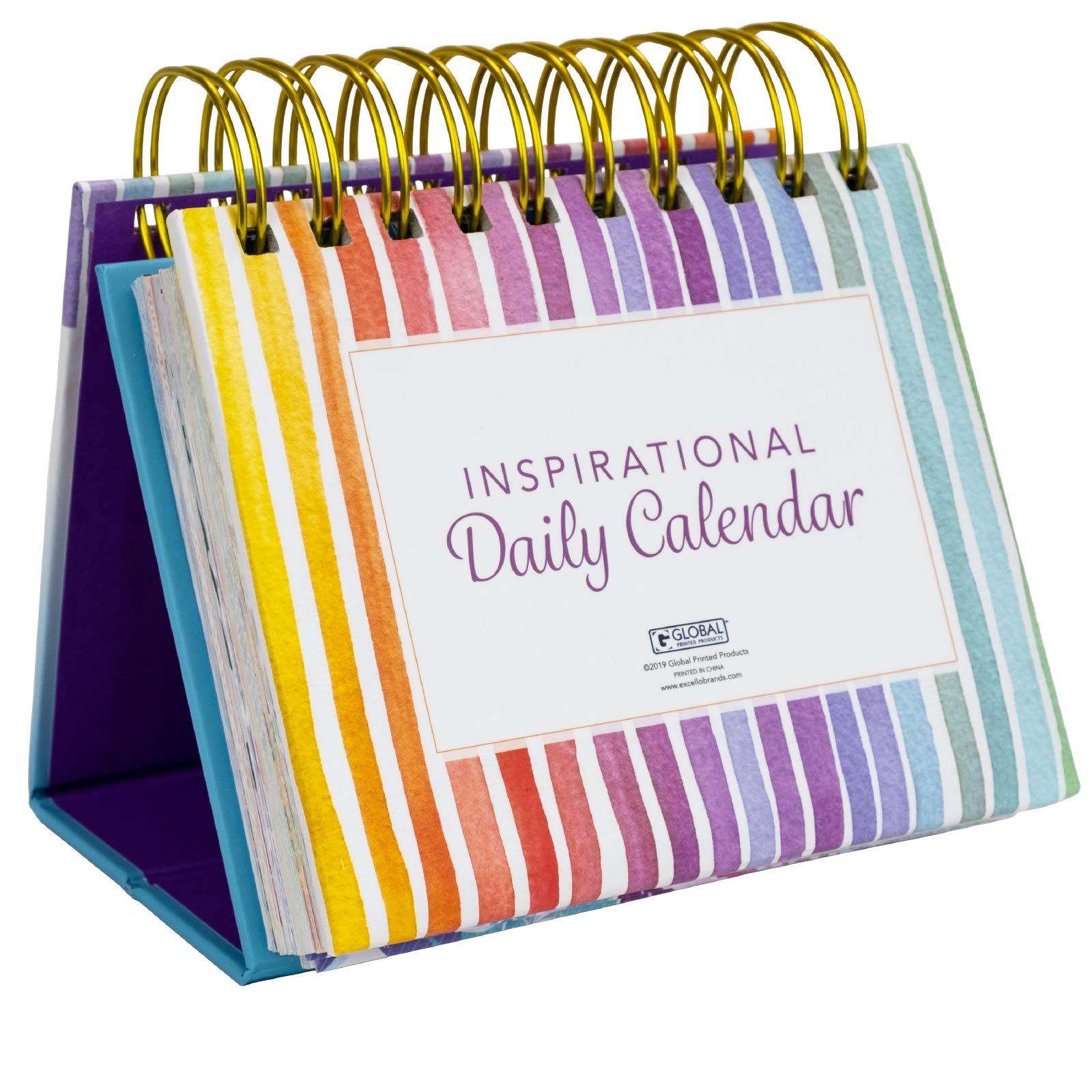 Motivational & Inspirational Perpetual Daily Flip Calendar Self-Standing Easel (Rainbow Stripe)