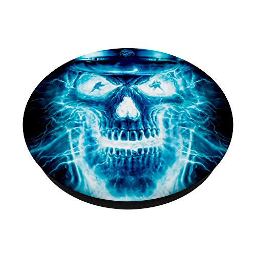 Flaming Blue Skull Face - Fire Skull For Boys Men PopSockets Swappable PopGrip