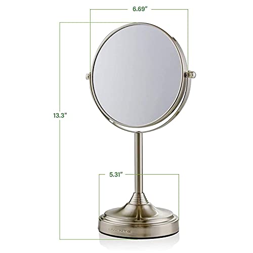 Ovente 7'' Tabletop Makeup Mirror with Stand, 1X & 7X Magnification, Adjustable Double Sided Round Magnifier, Ideal for Dresser, Vanity, Office Station & Bathroom, Nickel Brushed MNLCT70BR1X7X