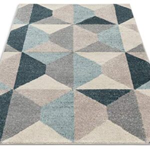 Yara Scandanavian Abstract Geometric Blue, Ivory, Grey Yellow Area Rug 5x7 (5'3" x 7'3")