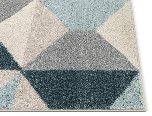 Yara Scandanavian Abstract Geometric Blue, Ivory, Grey Yellow Area Rug 5x7 (5'3" x 7'3")