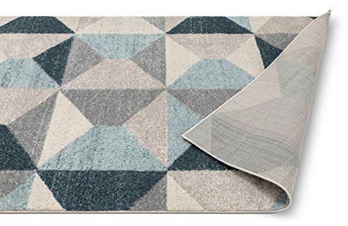 Yara Scandanavian Abstract Geometric Blue, Ivory, Grey Yellow Area Rug 5x7 (5'3" x 7'3")