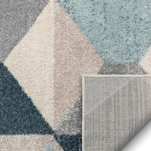 Yara Scandanavian Abstract Geometric Blue, Ivory, Grey Yellow Area Rug 5x7 (5'3" x 7'3")