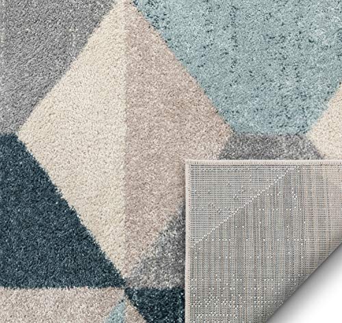 Yara Scandanavian Abstract Geometric Blue, Ivory, Grey Yellow Area Rug 5x7 (5'3" x 7'3")