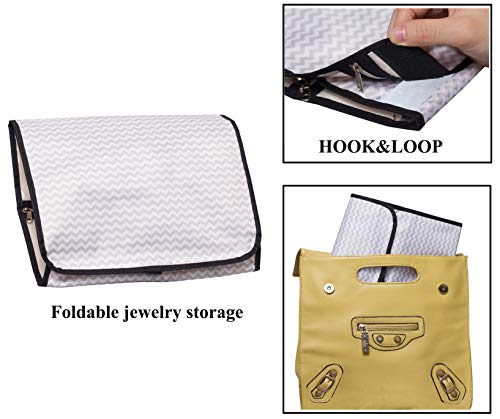 MISSLO Hanging Jewelry Organizer Travel Foldable Jewelry Roll Storage Case with 14 Cotton Zippered Pockets for Traveling, Closet, Suitcase