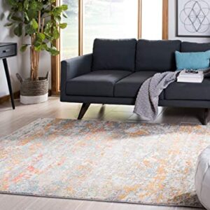 SAFAVIEH Madison Collection Area Rug - 9' x 12', Grey & Orange, Modern Abstract Design, Non-Shedding & Easy Care, Ideal for High Traffic Areas in Living Room, Bedroom (MAD460F)