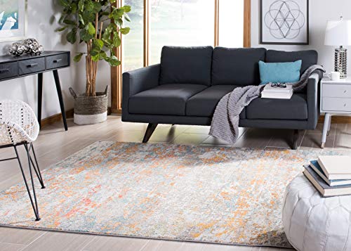 SAFAVIEH Madison Collection Area Rug - 9' x 12', Grey & Orange, Modern Abstract Design, Non-Shedding & Easy Care, Ideal for High Traffic Areas in Living Room, Bedroom (MAD460F)