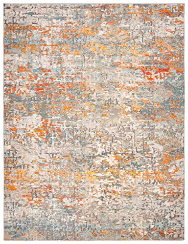 SAFAVIEH Madison Collection Area Rug - 9' x 12', Grey & Orange, Modern Abstract Design, Non-Shedding & Easy Care, Ideal for High Traffic Areas in Living Room, Bedroom (MAD460F)