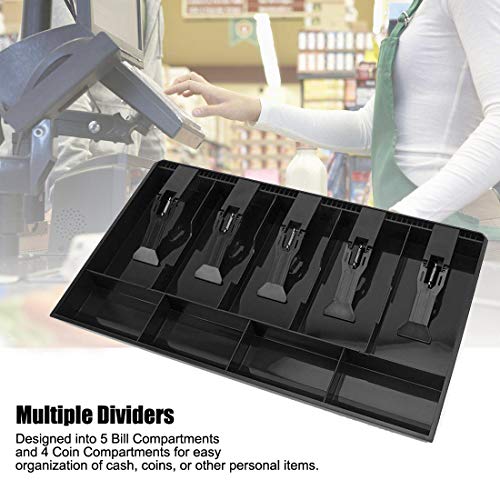 Cash Register Drawer Insert Tray with 5 Bill/4 Coin Compartments for Money Storage, Black