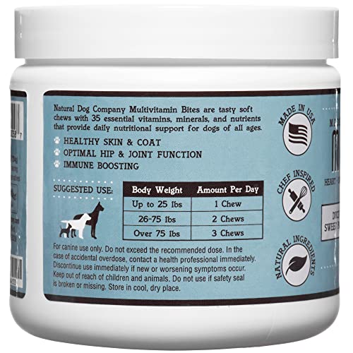 Natural Dog Company Multivitamin Chews (90 Pieces), Dog Vitamins and Supplements, Peanut Butter & Bacon Flavor, for Dogs of All Ages, Sizes, & Breeds, Supports Immune System