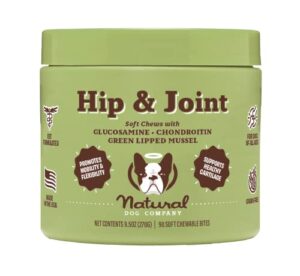 natural dog company hip & joint chews, chicken liver & turmeric flavor, with glucosamine chondroitin for dogs, maintains bone and joint health, supplements for seniors and puppies, 90 count