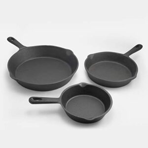 excelsteel durable kitchenware perfect for home stovetop and delicious outdoor cooking skillet set, 3 pc, black cast iron