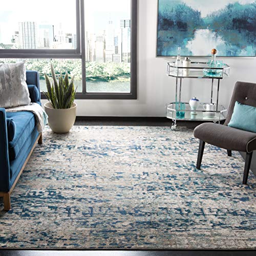 SAFAVIEH Madison Collection Area Rug - 9' x 12', Grey & Blue, Modern Abstract Design, Non-Shedding & Easy Care, Ideal for High Traffic Areas in Living Room, Bedroom (MAD460K)