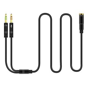 canfon headphone splitter for computer 3.5mm female to 2 dual 3.5mm male headphone mic audio y splitter cable smartphone headset to pc adapter(100cm, black)