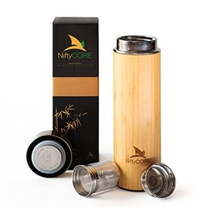 bamboo tumbler with tea infuser bottle loose leaf strainer – advanced double insulated stainless steel travel thermos - best gift for tea lovers - leak-proof hot coffee mug, fruit water bottle (17 oz)