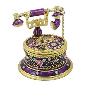 hophen telephone trinket box hand-painted crystal decorative hinged jewelry ring holder storage box collectible (purple)