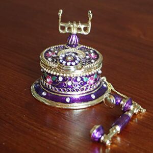 Hophen Telephone Trinket Box Hand-Painted Crystal Decorative Hinged Jewelry Ring Holder Storage Box Collectible (Purple)