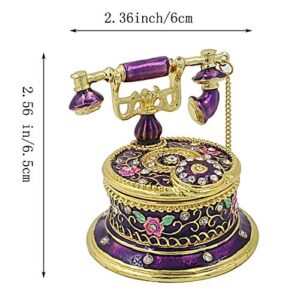 Hophen Telephone Trinket Box Hand-Painted Crystal Decorative Hinged Jewelry Ring Holder Storage Box Collectible (Purple)