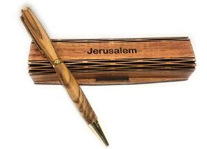 handmade ballpoint pen handcrafted bethlehem olive wood with wooden jerusalem box
