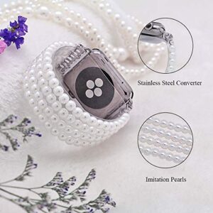 KAI Top Compatible for Apple Watch Band 42mm 44mm 45mm 49mm, Fashion Artificial Pearl Beaded Stretch Bracelet Watch Strap Band for Women Girls Compatible with iWatch Ultra SE Series 8 7 6 5 4 3 2 1