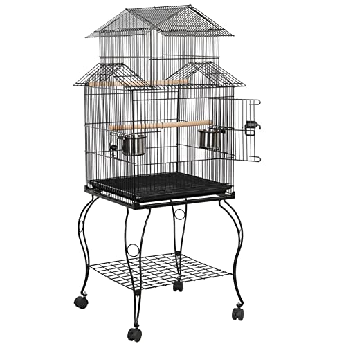 Topeakmart 55'' Triple Roof Top Large Medium Parrot Bird Cage for Cockatiel Conure Green Cheek Parakeet Caique with Removable Stand