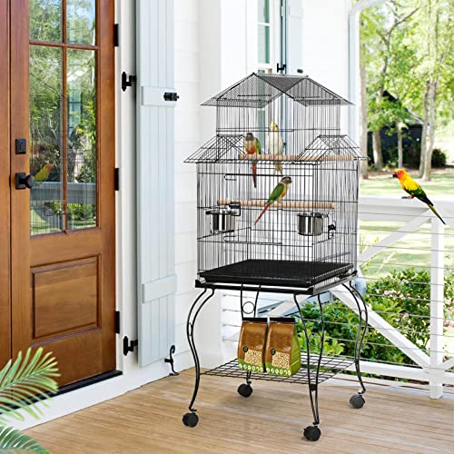 Topeakmart 55'' Triple Roof Top Large Medium Parrot Bird Cage for Cockatiel Conure Green Cheek Parakeet Caique with Removable Stand