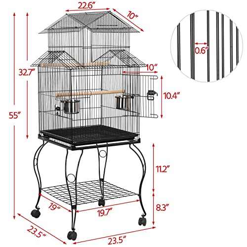 Topeakmart 55'' Triple Roof Top Large Medium Parrot Bird Cage for Cockatiel Conure Green Cheek Parakeet Caique with Removable Stand