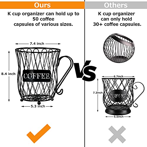 Stegodon K Cup Coffee Pod Holder, Large Capacity Coffee Pod Storage Basket, Espresso Organizer Mug Cup for Keurig Kcup