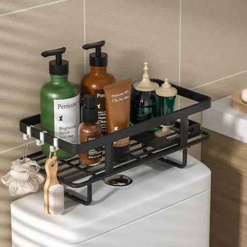 2 Tier Over The Toilet Storage Cabinet,Easy Assemble Metal Shelving Unit,Bathroom Rack,Shower Shelf for Organizing Paper and Shampoo Towels,Space Saver with Wall Mounting,No Drilling (1-Tier Black)