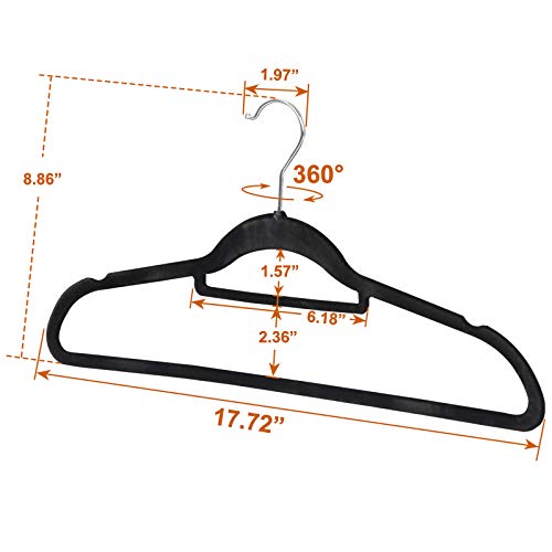 ZenStyle 100 Pack Ultra Thin Velvet Hangers - Non Slip Black Clothes Suit Hangers, 360 Degree Swivel Hook, Velvet Flocked Surface