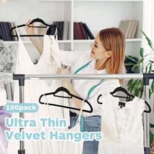 ZenStyle 100 Pack Ultra Thin Velvet Hangers - Non Slip Black Clothes Suit Hangers, 360 Degree Swivel Hook, Velvet Flocked Surface