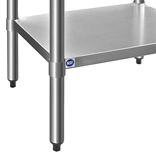 ROCKPOINT Stainless Steel Table for Prep & Work 30x24 Inches, NSF Metal Commercial Kitchen Table with Adjustable Under Shelf and Table Foot for Restaurant, Home and Hotel