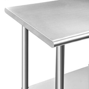 ROCKPOINT Stainless Steel Table for Prep & Work 30x24 Inches, NSF Metal Commercial Kitchen Table with Adjustable Under Shelf and Table Foot for Restaurant, Home and Hotel