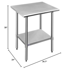 ROCKPOINT Stainless Steel Table for Prep & Work 30x24 Inches, NSF Metal Commercial Kitchen Table with Adjustable Under Shelf and Table Foot for Restaurant, Home and Hotel