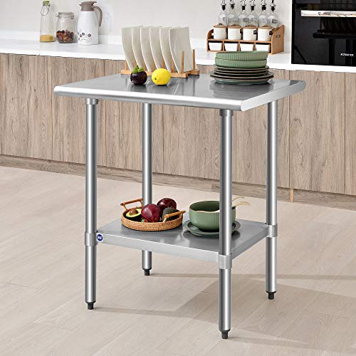 ROCKPOINT Stainless Steel Table for Prep & Work 30x24 Inches, NSF Metal Commercial Kitchen Table with Adjustable Under Shelf and Table Foot for Restaurant, Home and Hotel