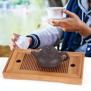 Bamboo Tea Tray,Delaman 10.63 * 5.51 * 1.18inch Reservoir Type Bamboo Tea Tray,Mini Bamboo Chinese Kongfu Tea Table Serving, Serving Tray Box Reservoir & Drainage Type for Teahouse